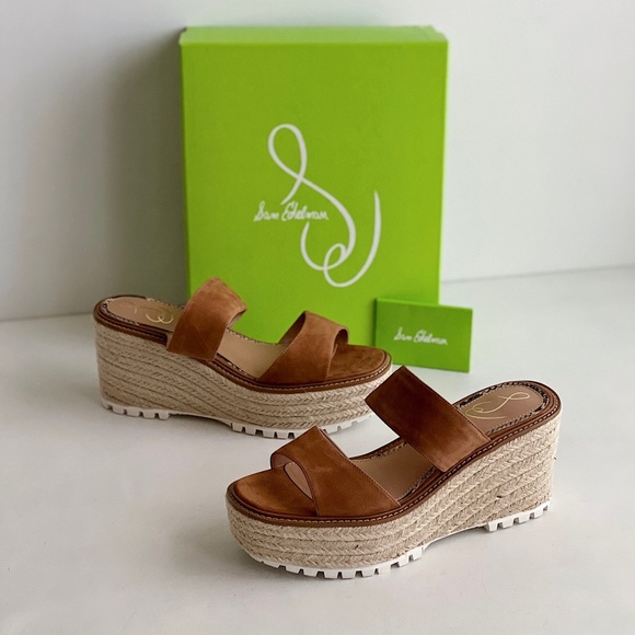 ✨New SAM EDELMAN Luca  Leather Wedge Platform Jute Sandals 10M - Picture 1 of 10